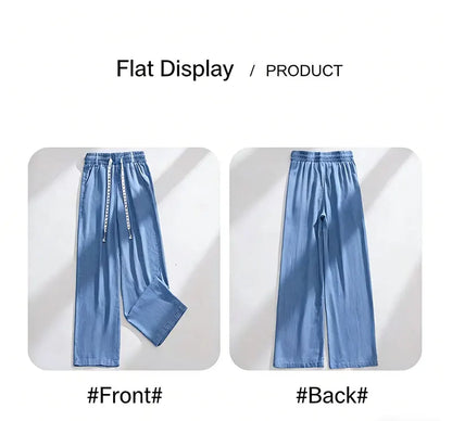 Plus Size Loose Fit Ice Silk Jeans Casual Yoga Demin Pants Women's Summer Trendy Brand Thin Wide Leg Pants Feel Comfortable
