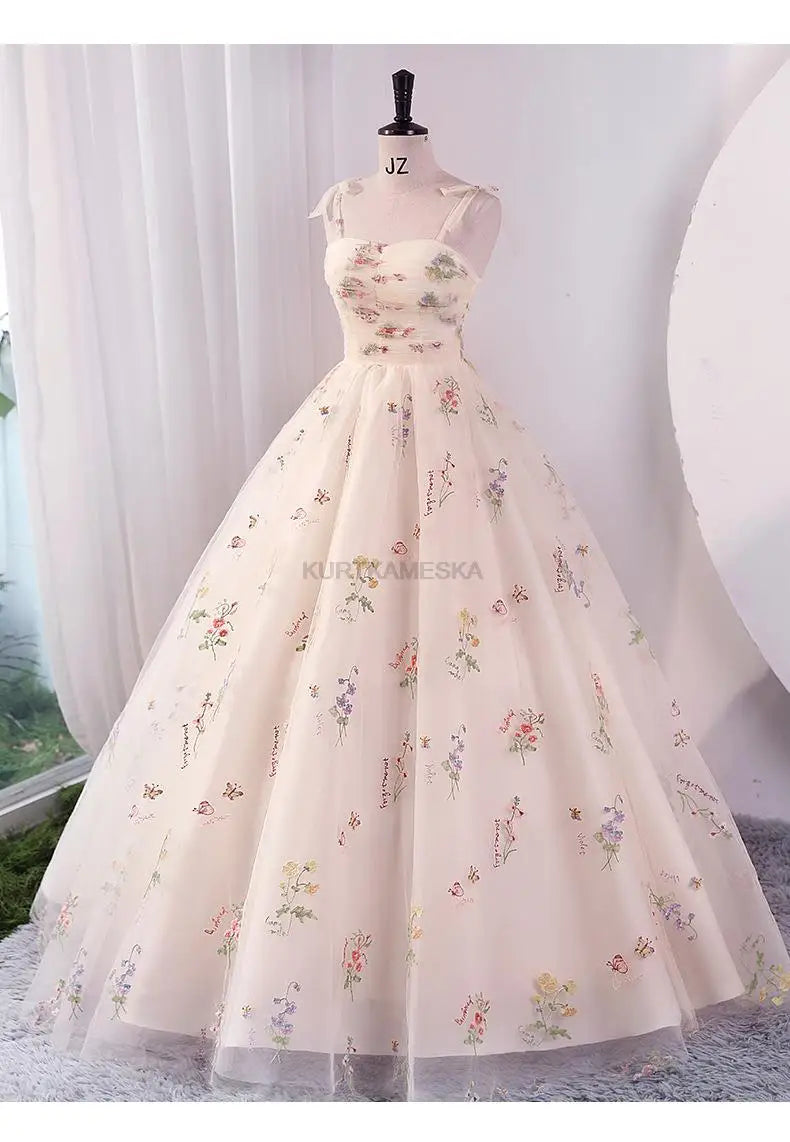 Luxury Floral Embroidery Long Prom Evening Wedding Shooting Dresses Women 2025 Summer Party Formal Occasions Reception Dress