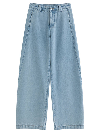 2026 Summer Women's Light Blue Vintage Barrel Leg Jeans, Horseshoe Fit High Waist Loose Trousers for Y2K Retro Street Style