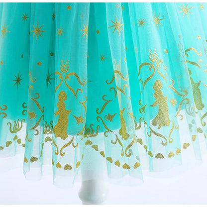 Girl Halloween Princess Dress Aladdin Magic Lamp Jasmine Dress Girl Fancy Mesh Ball Gown Childrens Day Gifts Carnival Costume