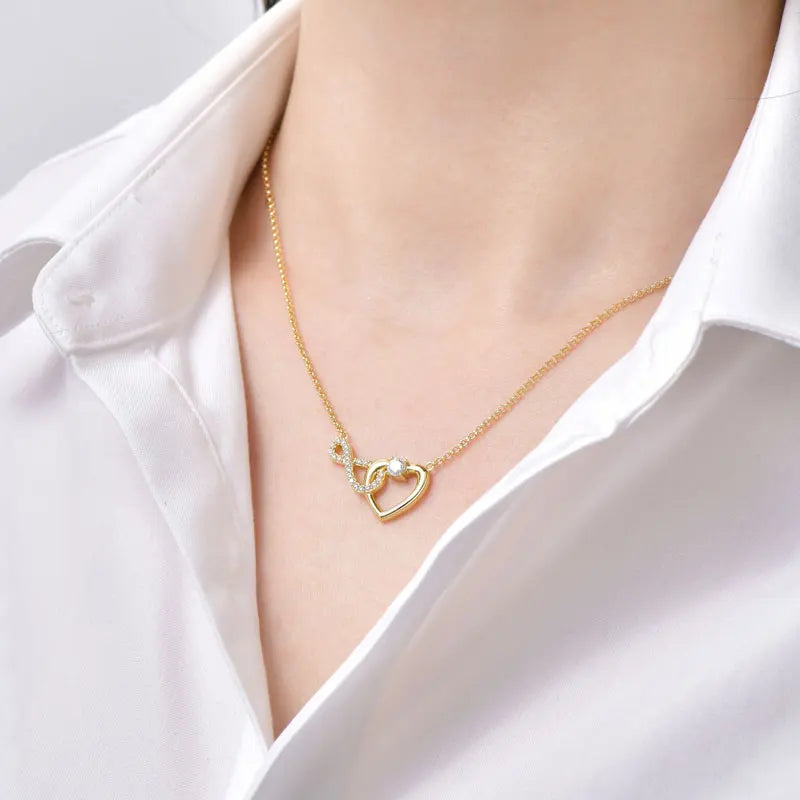 Certified 4mm&1.3mm VVS1 D Moissanite Necklace Collar Plata 925 Sterling Silver Infinity Heart Shaped Pendant Necklaces