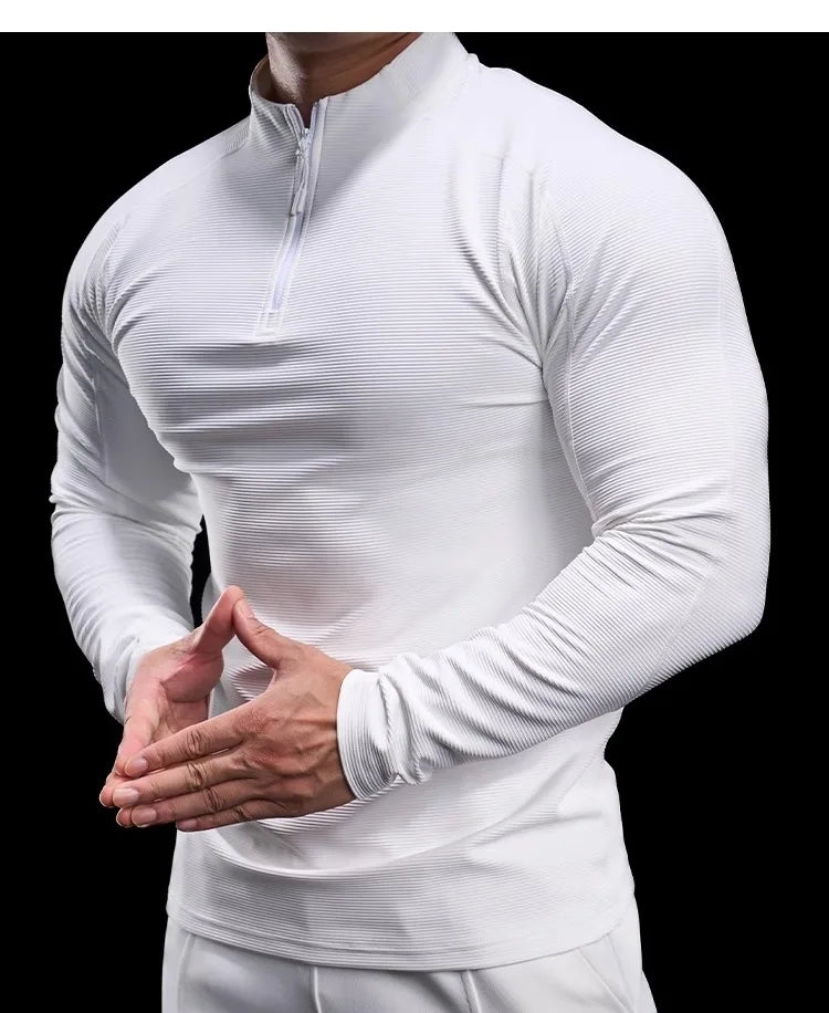 Autumn Sports Fitness Top Men Running Training Long-sleeved T-shirts Sweaters Stand-up Collar Quick-drying Breathable Clothes