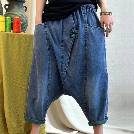 2025 Summer Ladies Chinese Loose Cross Pants Womens Luxury Casual Harajuku Jeans Ladies Classic Vintage Denim Trousers