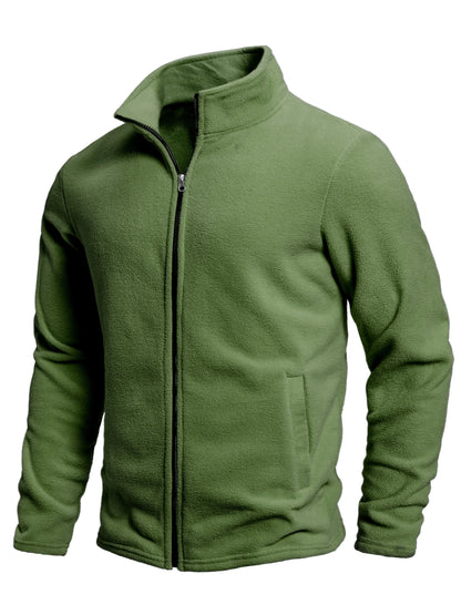 Men's Spring and Autumn Solid Color Fleece Warm Top, Comfortable Zippered Cardigan for Men's Outdoor Leisure