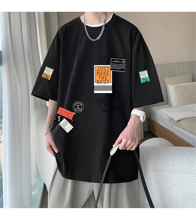 Men's Cotton T-shirts White Mens Oversized T Shirt Summer Casual Wear Letter Print Tee Shirts Fashion for Men 5XL Male Clothes