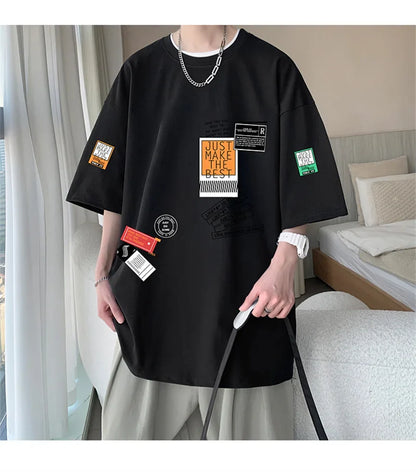 Men's Cotton T-shirts White Mens Oversized T Shirt Summer Casual Wear Letter Print Tee Shirts Fashion for Men 5XL Male Clothes