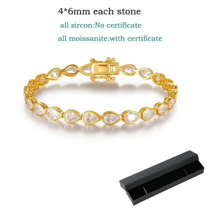 Plated 18K Pear Cut Zircon Moissanite Tennis Bracelet for Women Men 4*6mm Gems Luxury Wedding Chain Pure S925 Silver