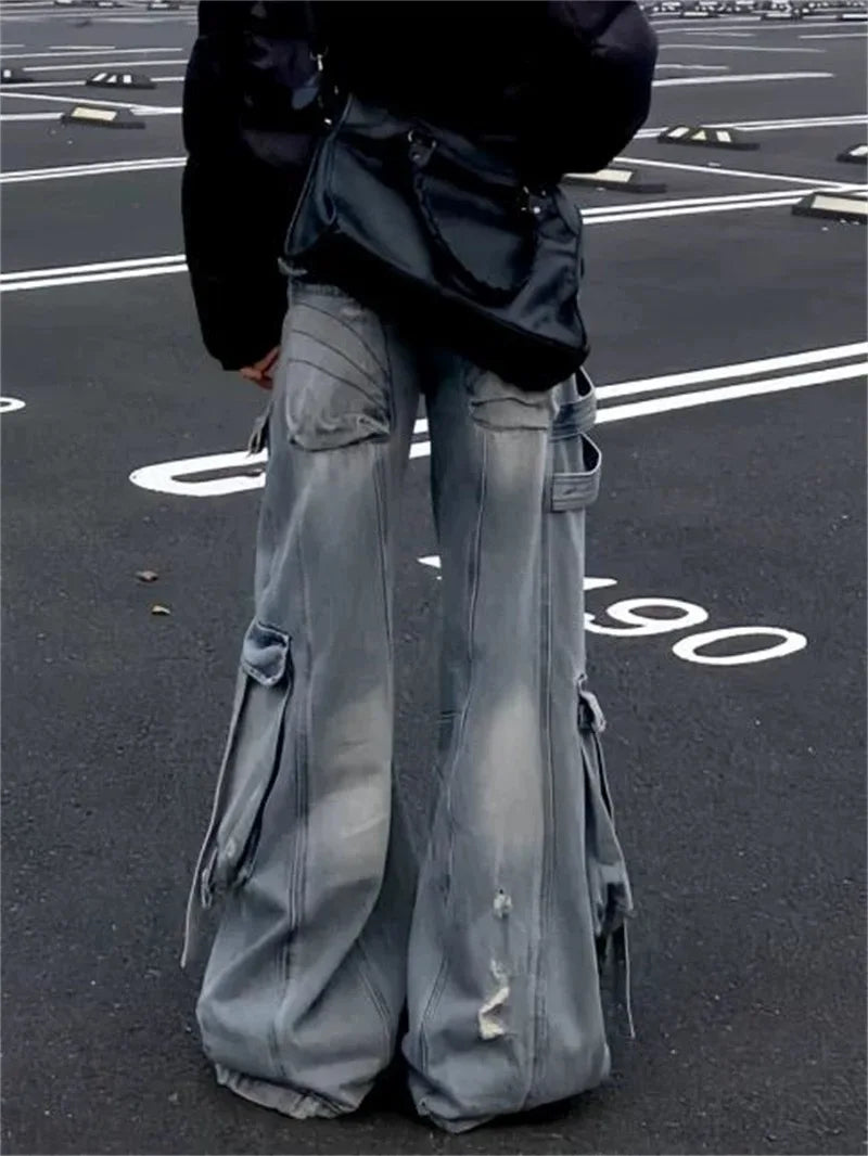 Black Jeans Women American Style Y2K 90S Vintage High Waisted Jean Straight Trouser Streetwear Casual Loose Wide Leg Denim Pants