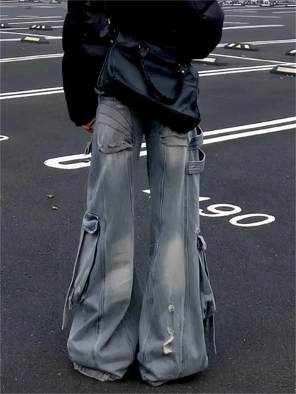 Black Jeans Women American Style Y2K 90S Vintage High Waisted Jean Straight Trouser Streetwear Casual Loose Wide Leg Denim Pants