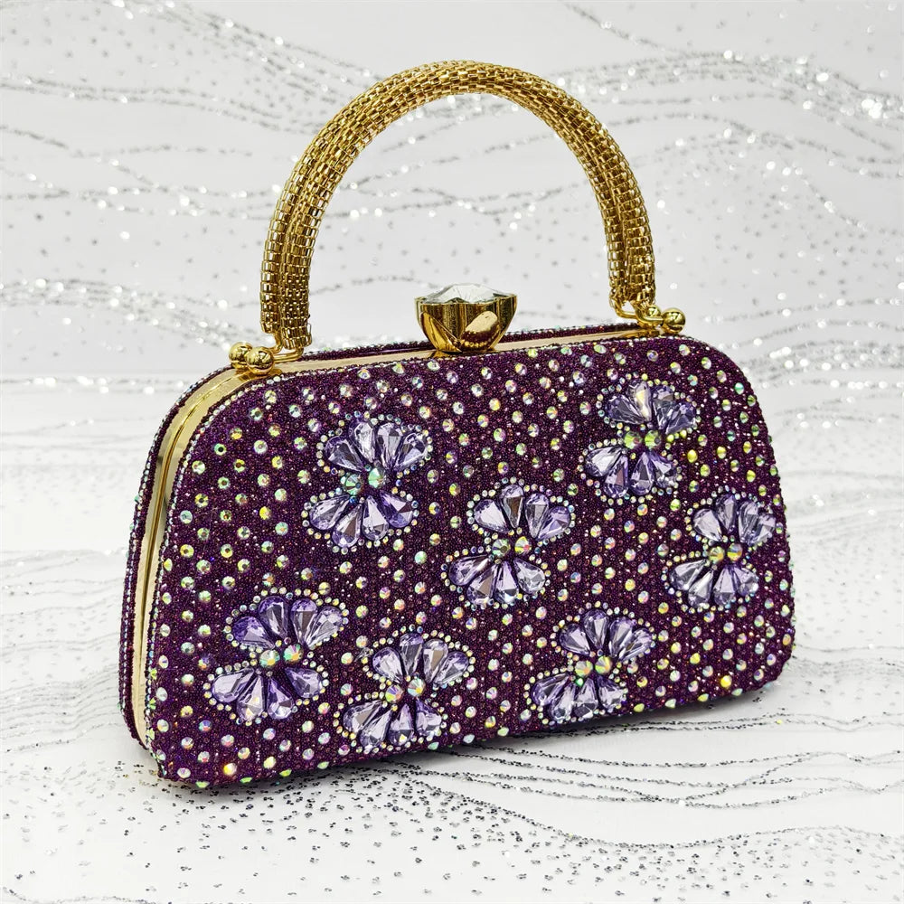 2025 Purple High Heel Party Shoes & Rhinestone Handbag Set - Elegant Italian Design for Weddings and Special Occasion