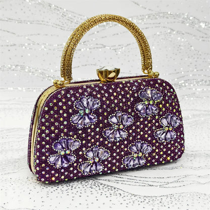 2025 Purple High Heel Party Shoes & Rhinestone Handbag Set - Elegant Italian Design for Weddings and Special Occasion