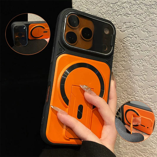 Fold Stand Magnetic Armor Case for iPhone 17 Air 16 15 14 Plus 13 12 11 Pro Max For Magsafe Camera Holder Lens Protection Cover