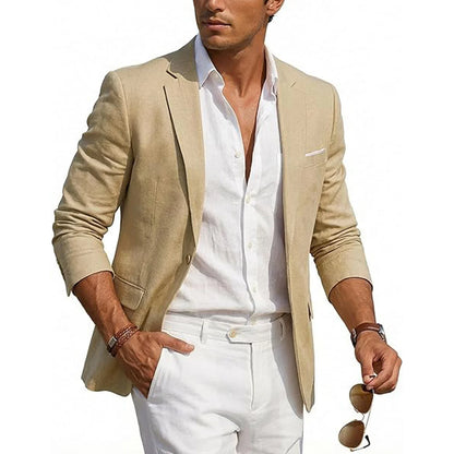 Men's Casual Linen Blazer Slim Fit Formal Business Lightweight One Button Suit Jacket for Spring/Summer Beach Wedding Sport Coat