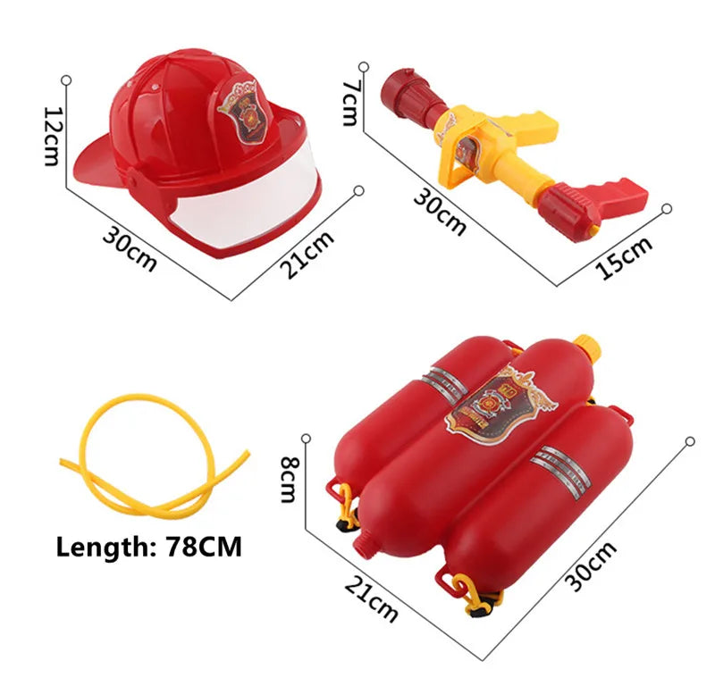 Toddler Firefighter Costume Halloween Role Play Set with Water Gun, Walkie Talkie, Compass Whistle, Party Birthday Gift