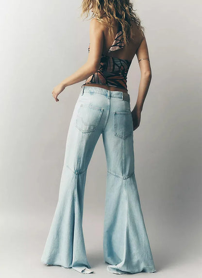 Streetwear Vintage Skinny Washed Flared Jeans Women Korean Fashion High Waist Slim Straight Pants 2025 New Casual Flared Jeans