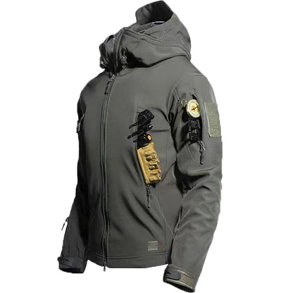 Men Military Tactical Winter Autumn Warm Sharkskin Fleece Hood Cargo Jackets Camping Hiking Climbing Hunting Outdoor Waterproof