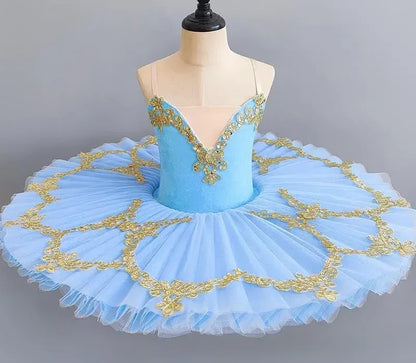 Professional Ballet Girl Blue Pink Pancake Princess Ballet Party Dress Ballet Dance Costume