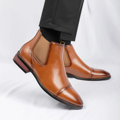 2025 Retro Men's Solid Color Pointed Business Ankle Boot  Comfortable Wedding  Party Shoe Breathable  And  Anti-Slip Ankle Boots