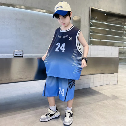Summer Boy Child Basketball T-shirt Shorts Jersey Suit Quick Dry Kids Sports Wear Outfit Tweens Casual Clothing Set Sportswear