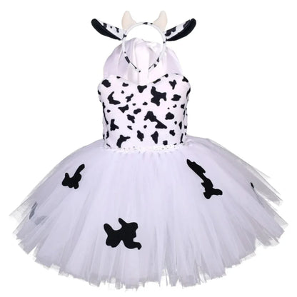 Baby Girls Halloween Animal Cosplay Costume Kids Forest Theme Giraffe Cows Tiger Leopard Zebra Print Tutu Dress Birthday Party