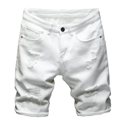 2024 New Summer Men's Casual Fashion Straight Denim Shorts Simple Ripped Streetwear Slim Fit Denim Shorts Male Black White