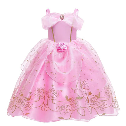 Sleeping Beauty Aurora Princess Dress Cosplay Off Shoulder Kids Gifts Fancy Halloween Party Girl Baby Lace Dress Set