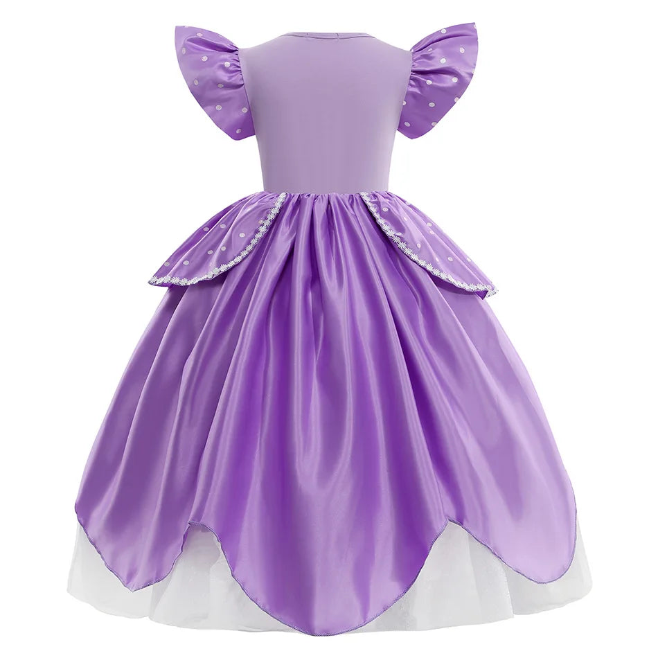 2 3 4 6 8Y Little Princess Sophia Frock Fancy Birthday Sofia Party Dress for Girl Sequined Bodice Flying Sleeve Carnival Costume