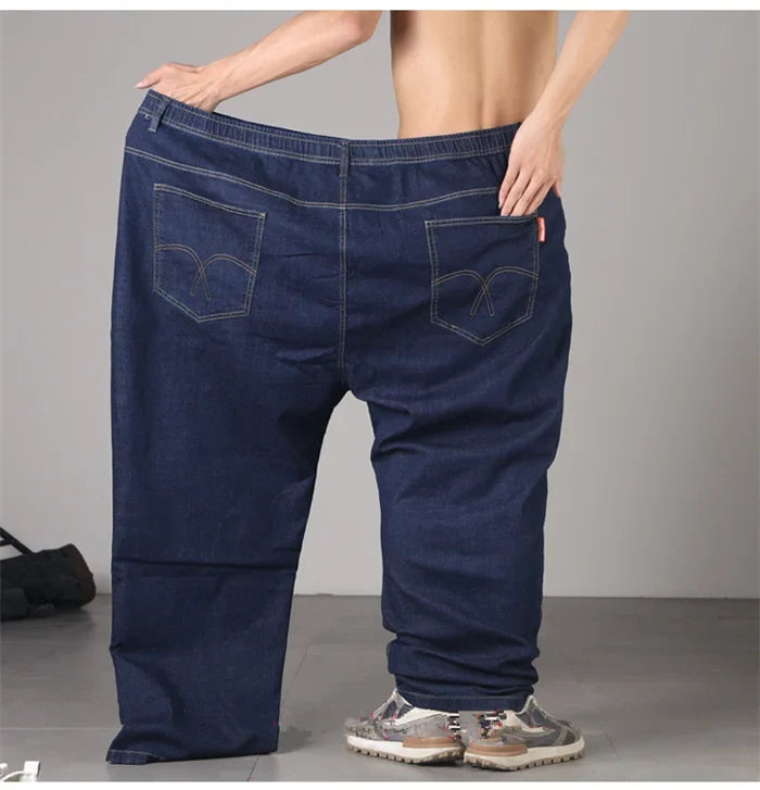 200KG Extra Large Jeans Men Blue 8XL 7XL 6XL 5XL Plus Size Denim Big Straight Elastic Trousers Black Stretched High Waist Pants