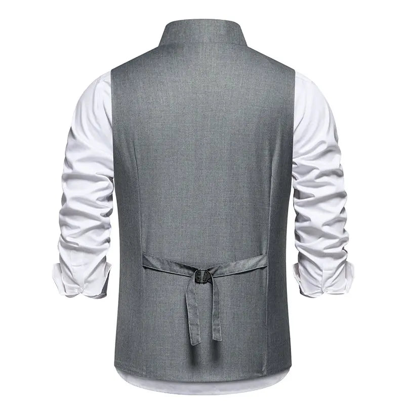 Men's Wedding and Party Vest with Diagonal Front Placket and Single-Button Closure