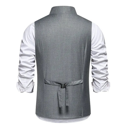 Men's Wedding and Party Vest with Diagonal Front Placket and Single-Button Closure