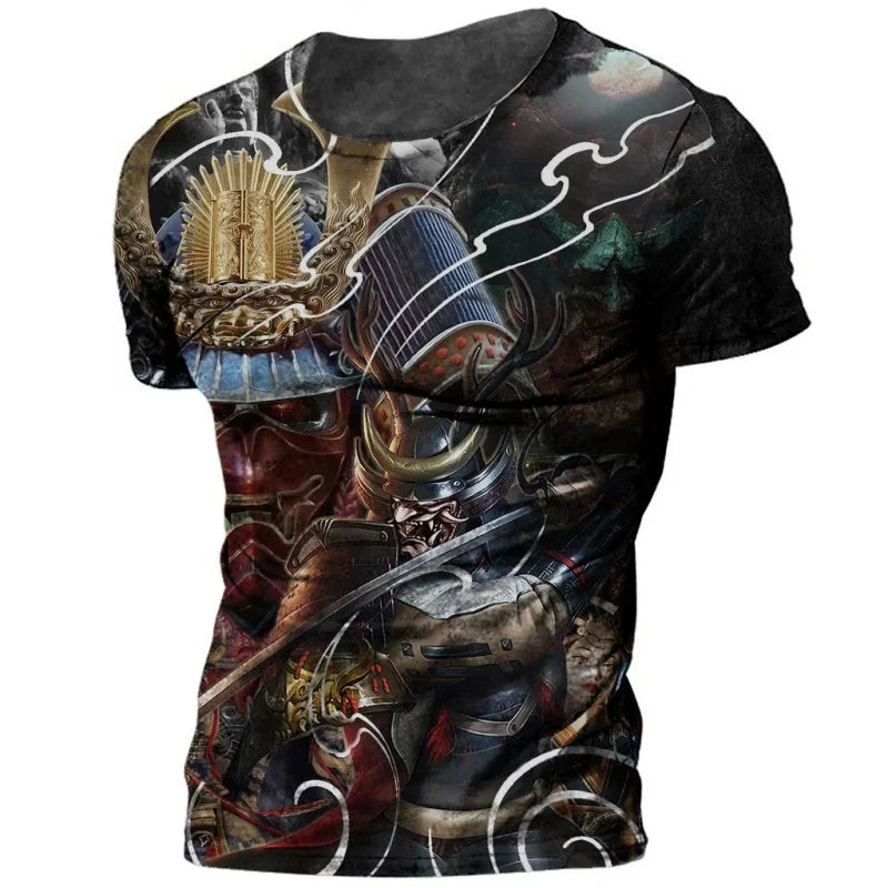 3D Printed Japanese Samurai T-Shirt For Men Cool Warrior Graphic Tees Casual Harajuku Loose O-Neck T Shirts Short Sleeve Tops