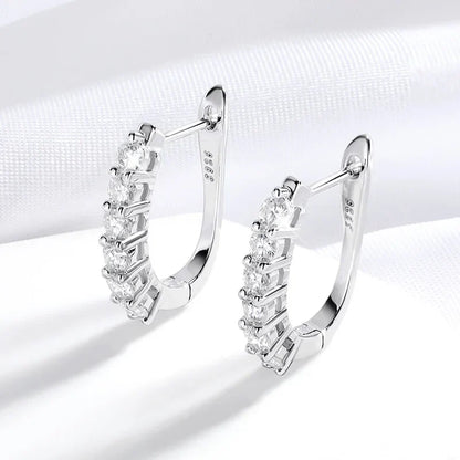 1.2ct Halo Moissanite Hoop Earrings for Women 925 Sterling Silver Straight Row Ear Buckles Wedding Small Ear Studs Gift
