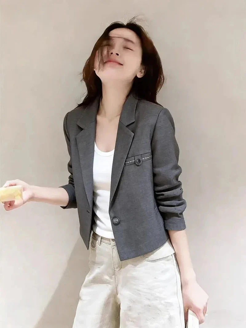 Chic Slim Cropped Blazer Women Elegant Fashion Long Sleeve Short Suit Coat Sweet All Match Female Fall Winter Jacket Outwear New