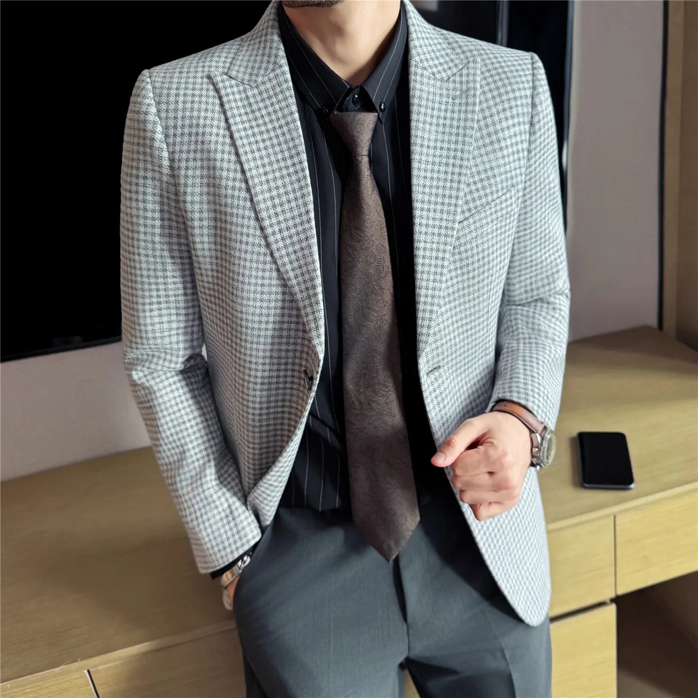 Autumn Winter Thick Wool Plaid Suit Jacket 2025 New Men's Slim Fit Casual Fashion Formal Business Socia Party Jacket Coats