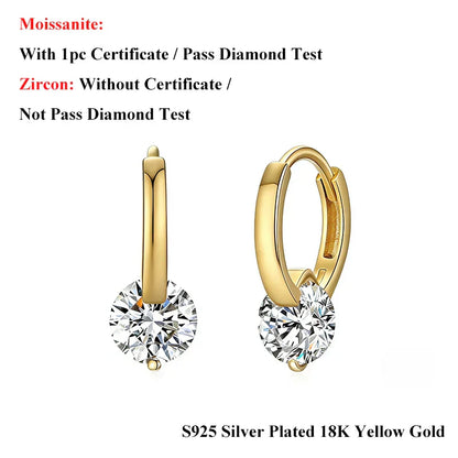 0.5/1/2CT Round Brilliant Cut Moissanite Huggie Hoop Earrings for Women S925 Silver Dainty Micro Buckle Ear Fine Jewelry