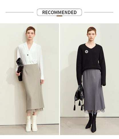 Minimalism Skirts for Woman 2025 Spring New Elegant Patchwork Lace Women's Clothing Retro Lady A-Line Pleated Skirt12443013