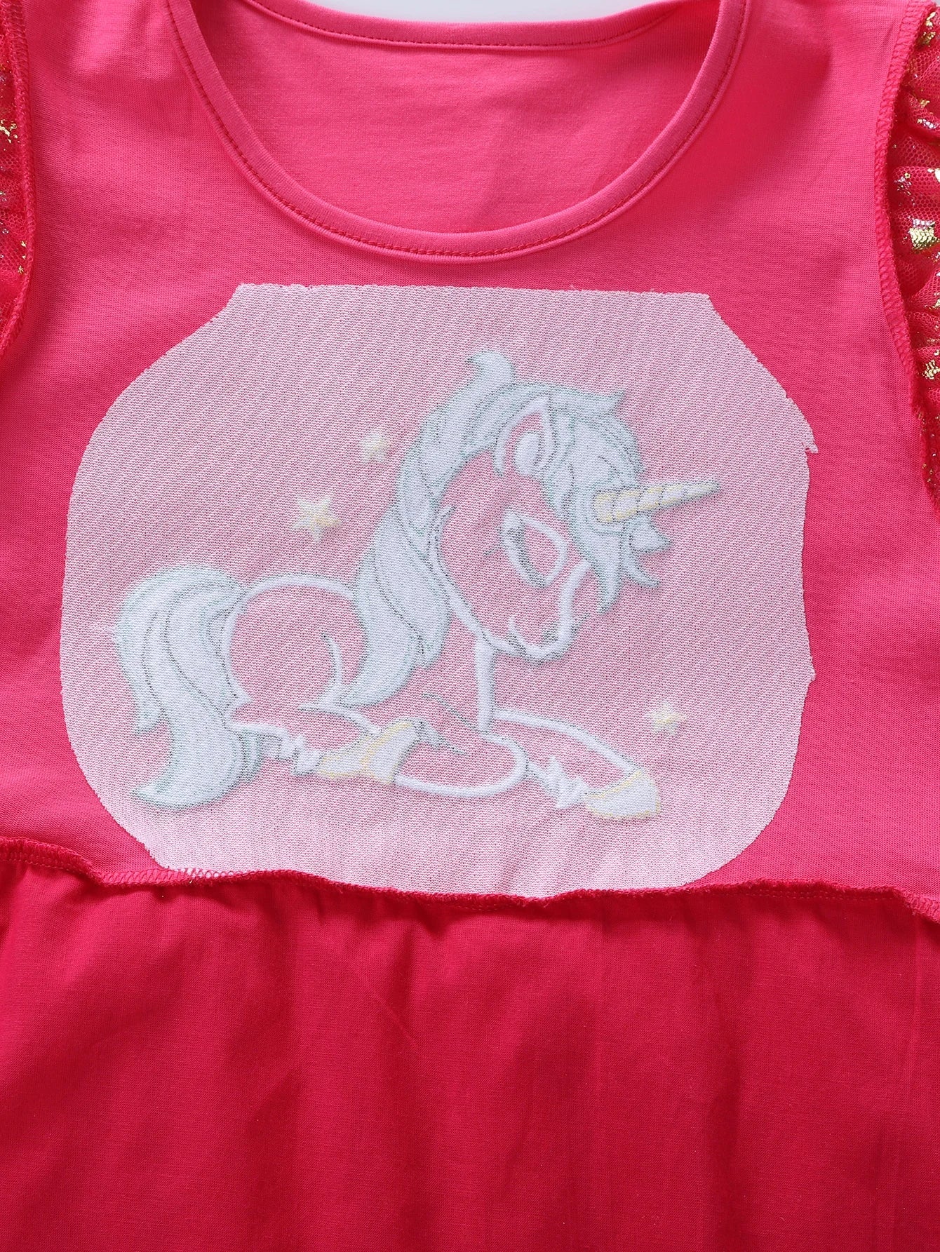 Summer New Girl's Cotton Unicorn Embroidered Mesh Spliced Sleeveless Dress SH1701