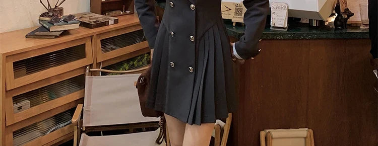 Sweet Style Suit Dress Korean Drama Main Character Waist Cinched Beautiful  Skirt College Style High Waist Double Breaste...