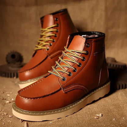 Winter Warm Men Boots Leather Mens Snow Boots No-slip High Top Male Work Shoes with Fur Handmade Waterproof Male Ankle Boots