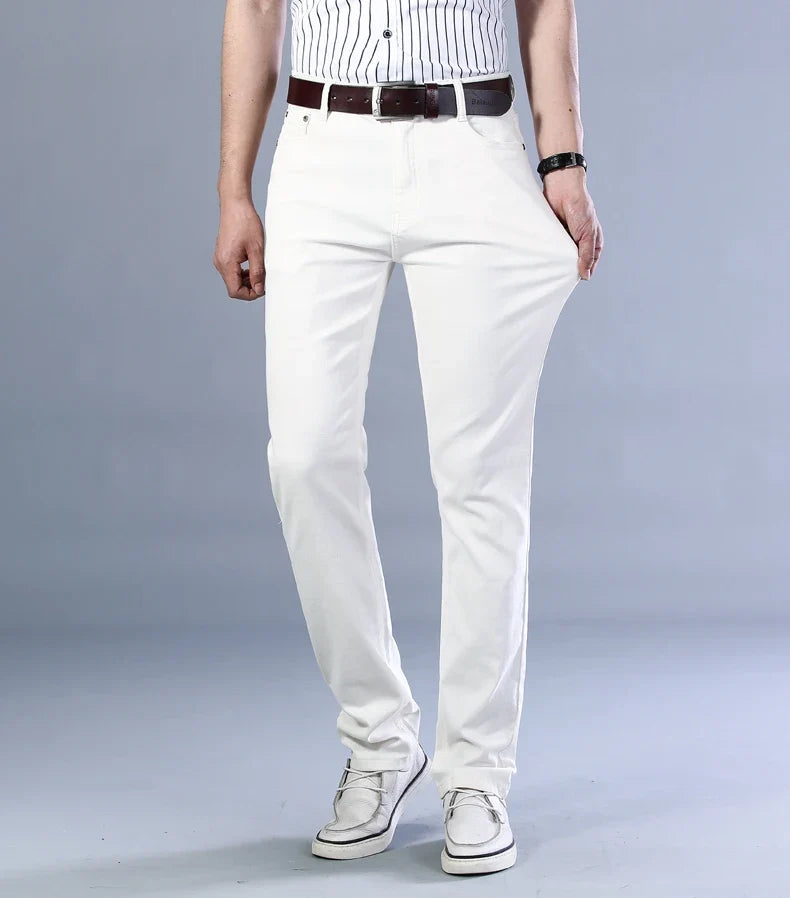 2026 New  Spring Autumn Wine Red Jeans Men Fashion Casual Classic Style Business Straight Fit Soft Trousers Male Advanced Pants