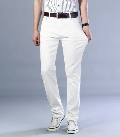 2026 New  Spring Autumn Wine Red Jeans Men Fashion Casual Classic Style Business Straight Fit Soft Trousers Male Advanced Pants