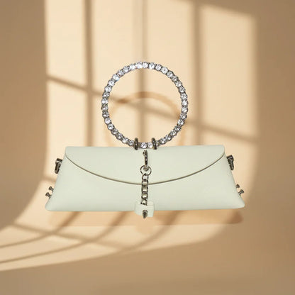 Clutch Bag Luxury Designer Handbag for Women 2025 with Chain Metal Ring Handle PU Leather Rhinestones Purses Shoulder Bag