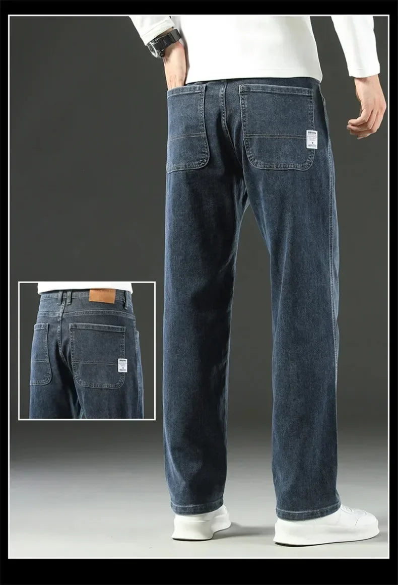 2025 New Autumn and Winter Men's Jeans Loose Comfortable Straight Business Casual Versatile Wide-leg Business Trousers