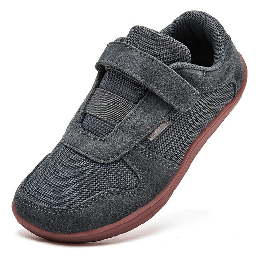 Kids Wide Toe Barefoot Shoes Little/Big/Kid Hook Loop Minimalist Sneakers Artificial Leather Mesh Lightweight Shoes