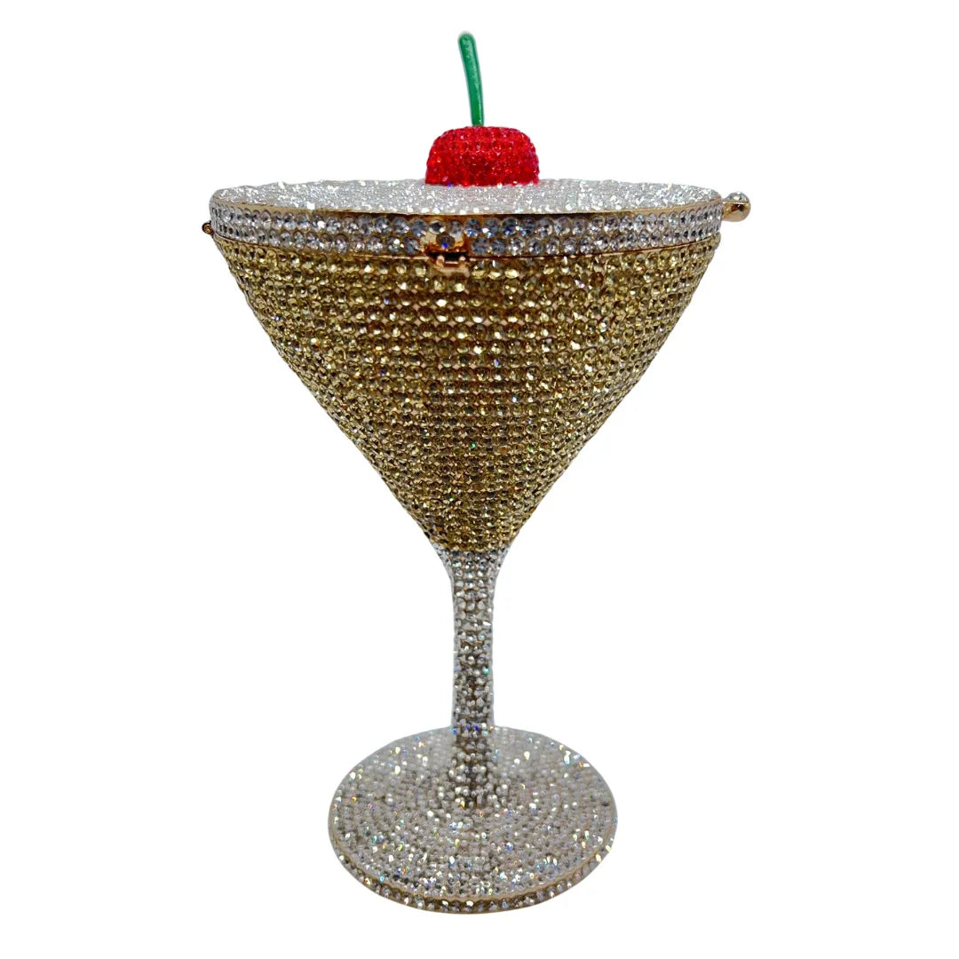 Cherry Martini Gold Rhinestone Evening Cocktail Party Handbag Women Luxury Bling Crystals Wedding Bridal Clutch Purses