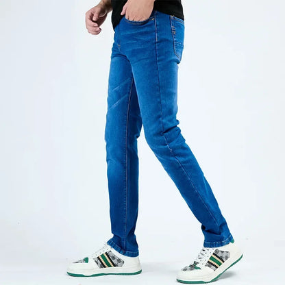 2025 Autumn New Men's Slim Elastic Jeans Fashion Korean Small Straight Pencil Pants Soft Comfortable Casual Green Denim Pants