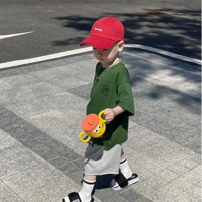 100% Cotton Boys Short Sleeve T-Shirt Korean Streetwear Style Loose Fit Casual Summer Baby Boy Basic Top Versatile Everyday Wear