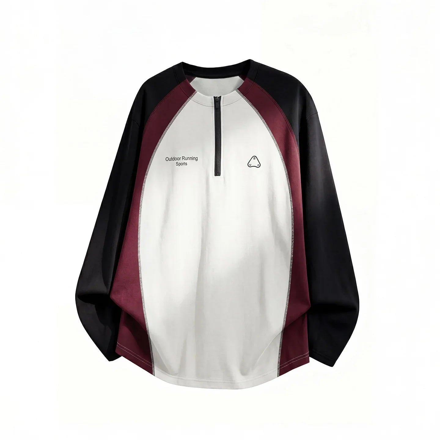 Men's Retro Colorblock Raglan Sleeve Long Sleeve T-Shirt – Loose Fit Half-Zip Athletic Top with Moisture-Wicking Fabric