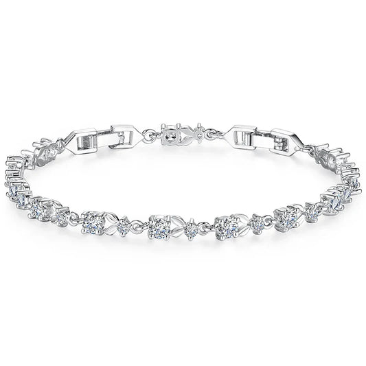 Bracelet maillon de chaîne de luxe couleur or rose pour femmes, brillant, zircon cubique AAA, bijoux en cristal JIB013