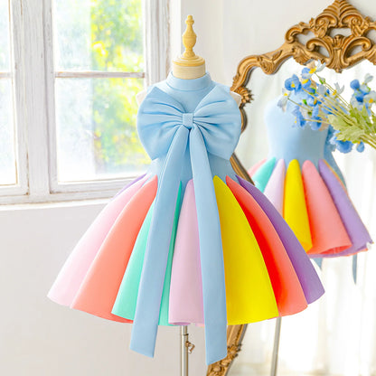 Summer Colorful Bridesmaid Party Girl Dresses Elegant Bow Wedding Birthday Princess Prom Dress Girl Gala Graduation Evening Gown